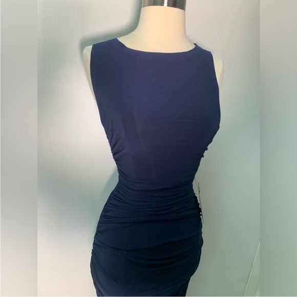 Norma Kamali Sleeveless Side Shirred Dark Blue Navy Maxi Dress Gown - Picture 14 of 14